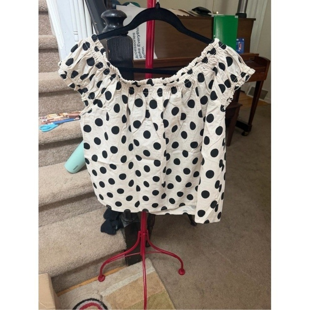 BIBi Polka Dot Off The Shoulder Ruffle Blouse XL - Picture 9 of 10